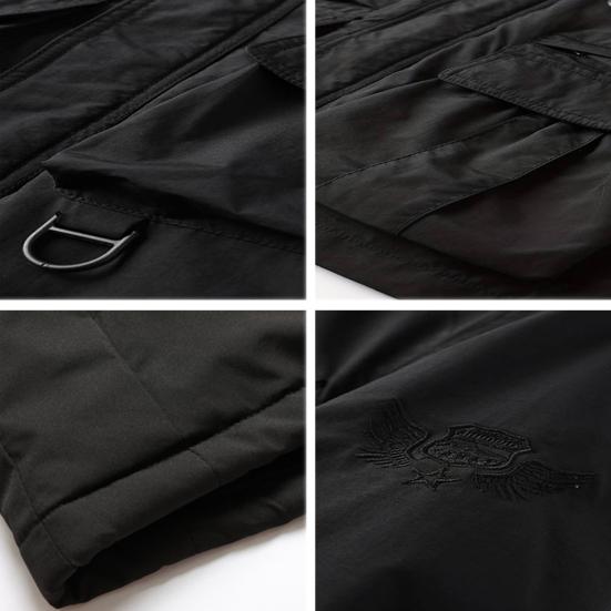 Pánská bunda Odstranění klopy Bunda s kapucí a dlouhým rukávem Kabát s více kapsami Design Jednobarevná léga na zip Venkovní bunda