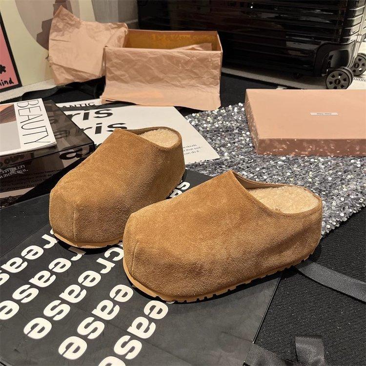 

Туфли из матовой кожи с большой головой и толстой головой, повседневные туфли с сумкой и головой, полуподдерживающие туфли, пушистые туфли, туфли Muller Boken 35 верблюд