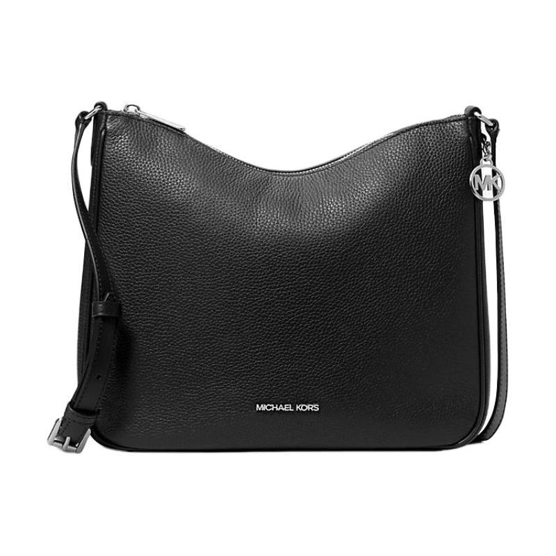 MICHAEL KORS Nayla Logo Design Leather Messenger Bag Crossbody Medium Women Black чёрный