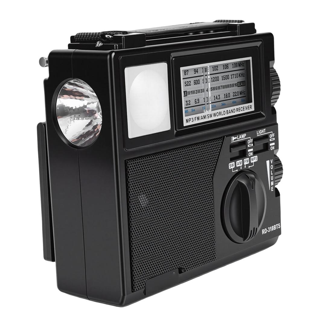 AM FM SW Radio Solar Battery Operated USB Rechargeable Bluethooth Portable Radio Supports Memory Card USB Playback with