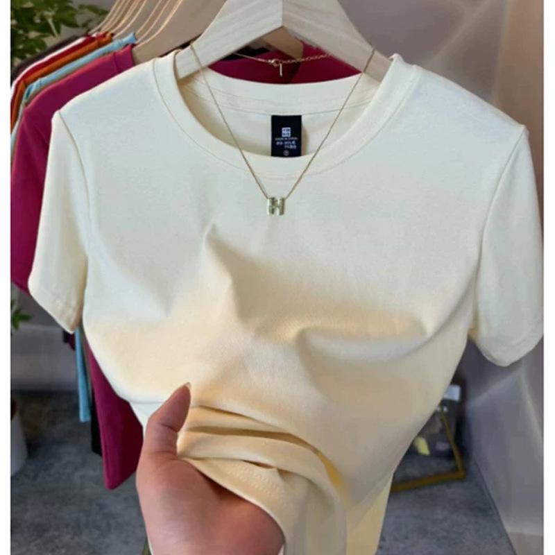 Women's Slim-Fit Pure Cotton Short-Sleeve Round Neck Base Layer T-Shirt