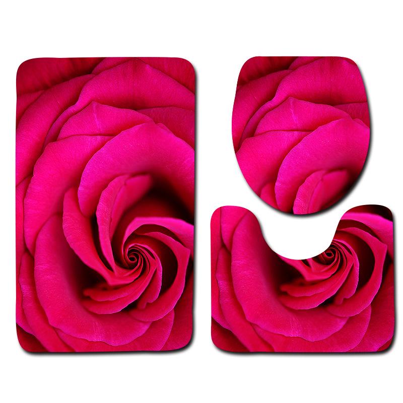 Rose Floor Mat Bathroom Mat Toilet Three-Piece Set