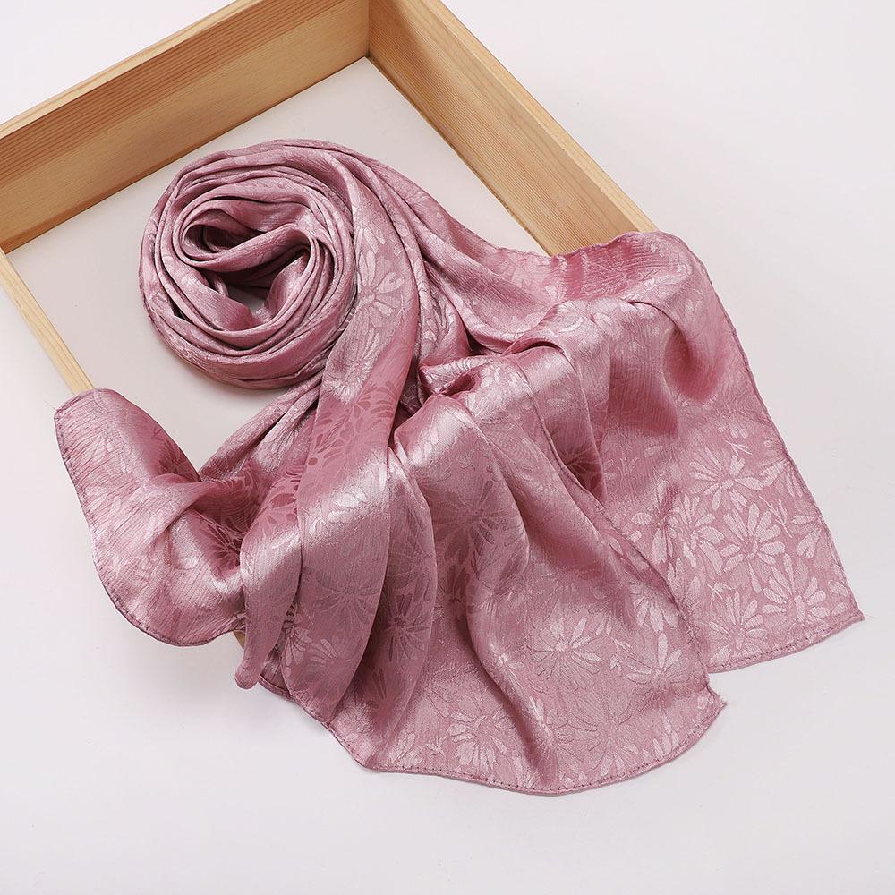 Elegant Women Silk Scarf Satin Solid Flower Wrap Shawl Sunscreen Bandana Hijab Mujer Scarve Pareo Beach Boho Headscarf Sweet New