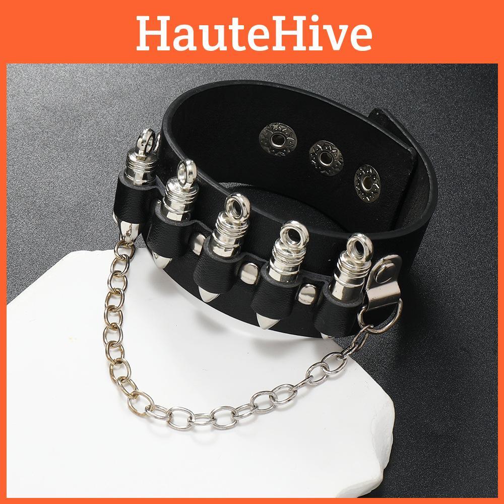 Gothic And Skeleton Bullet Design Neutral Chain Leather Handpiece For Halloween