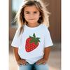 Europäische Größe Mädchen Rundhals Kurzarm T-Shirt mit Cartoon Erdbeer Muster Druck