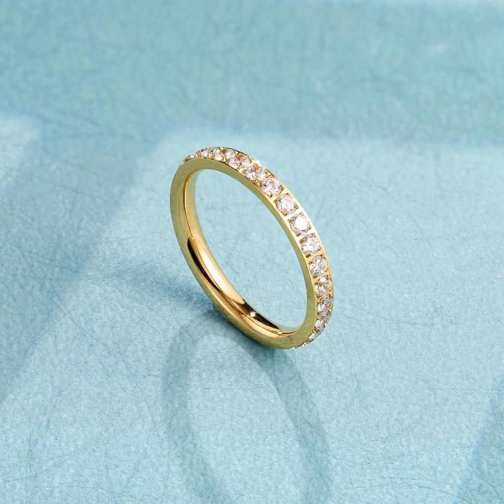 Super Flash Full Diamond Zircon Plain Ring Electroplating Stacked Band Niche Ring Women'S Titanium Steel High Color Retention Accessories Quality