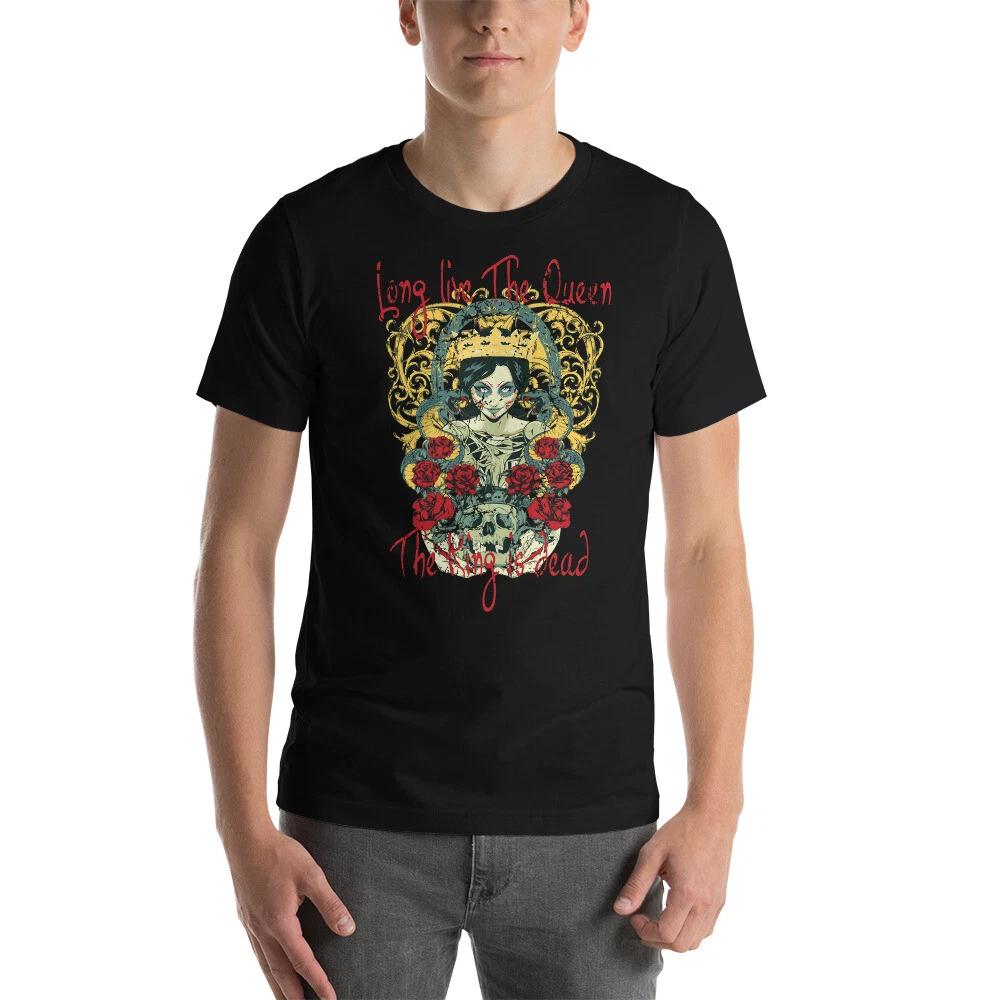 Gothic Long Live The Queen Unisex 100% Cotton T-shirt Mens Tees Top Skull Punk Death Rock Biker Grunge