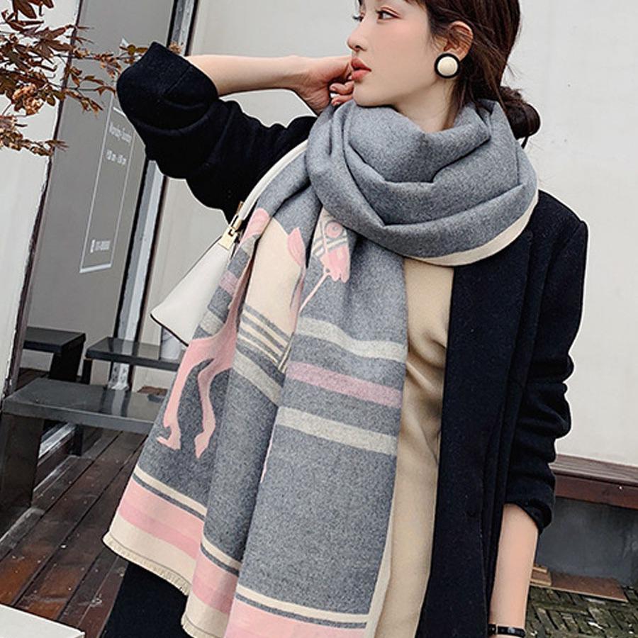 Women's Imitation Cashmere Scarf: Versatile Autumn/Winter Warm Double-Sided Wool Snood and High-End Dual-Use Shawl