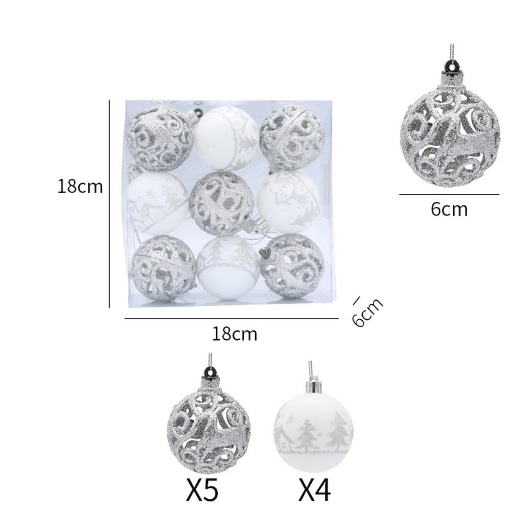 9Pcs 6cm Christmas Ball Set Plastic Hollow Out Christmas Tree Pendant Reusable Decorative Hanging Pendants for Home