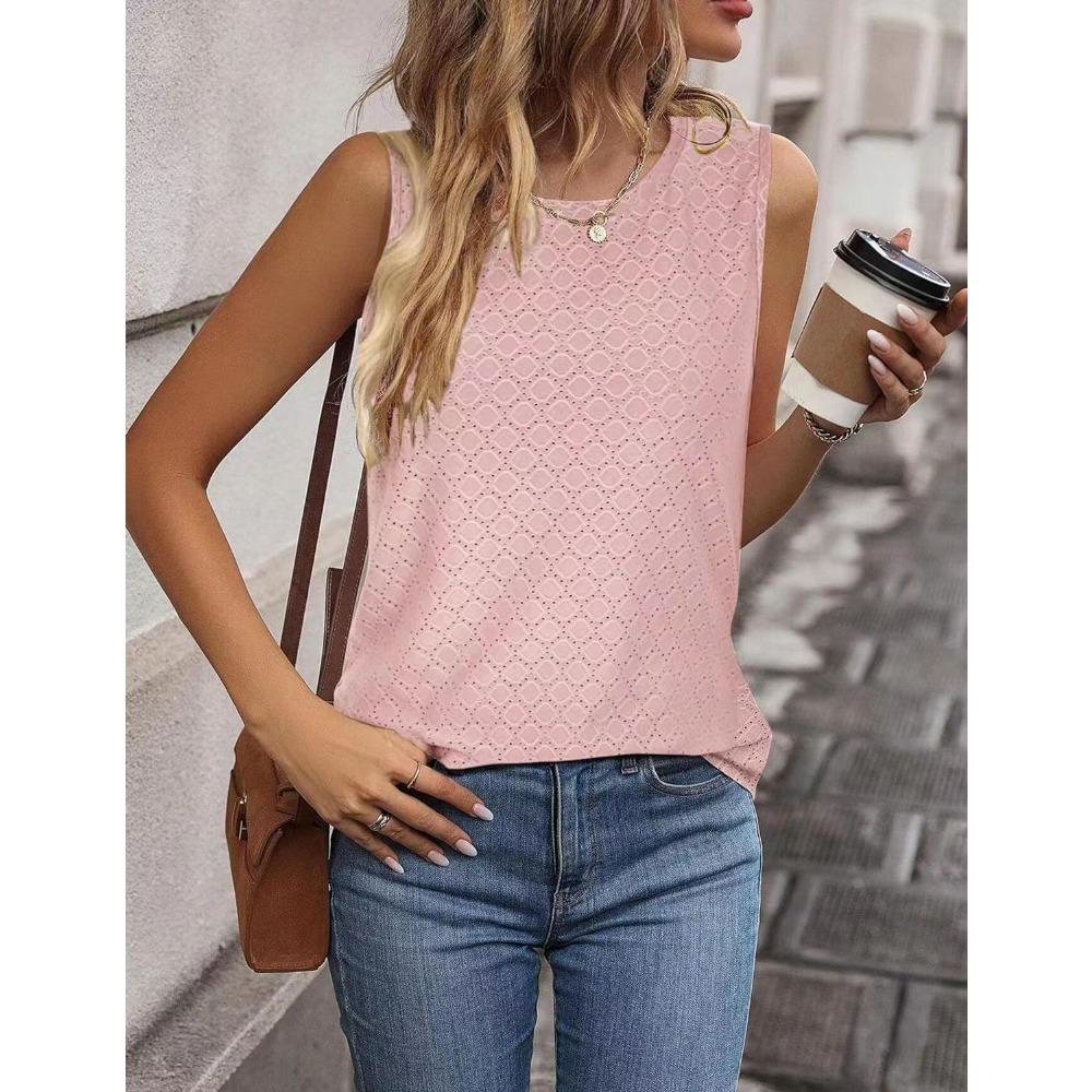 İlkbahar ve Yaz Yeni Yuvarlak Yaka Baskılı Atlet Tişört Kolsuz Üst