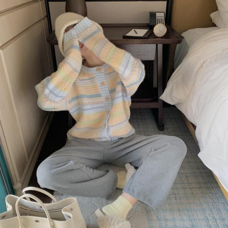 Early autumn new loose striped outerwear versatile knitted sweater thin cardigan jacket women