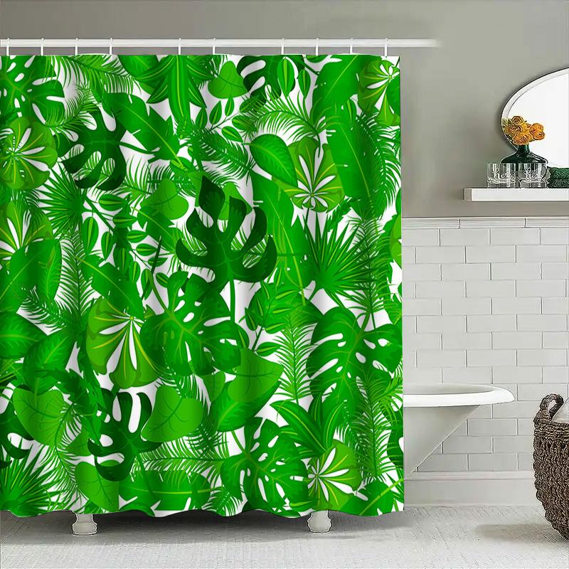 Green Palm Leaves Shower Curtain Waterproof Bathroom Decor For Home Decoration 69X70 Inches Green
