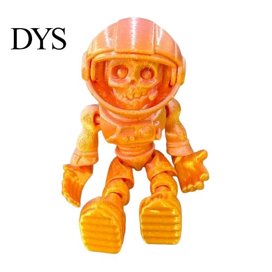 Stress Relief Fidget Toy 3D Printed Skull Astronaut Figurine, Articulated Skeleton Spaceman Action Figure, Cool Room Decor Halloween Movable