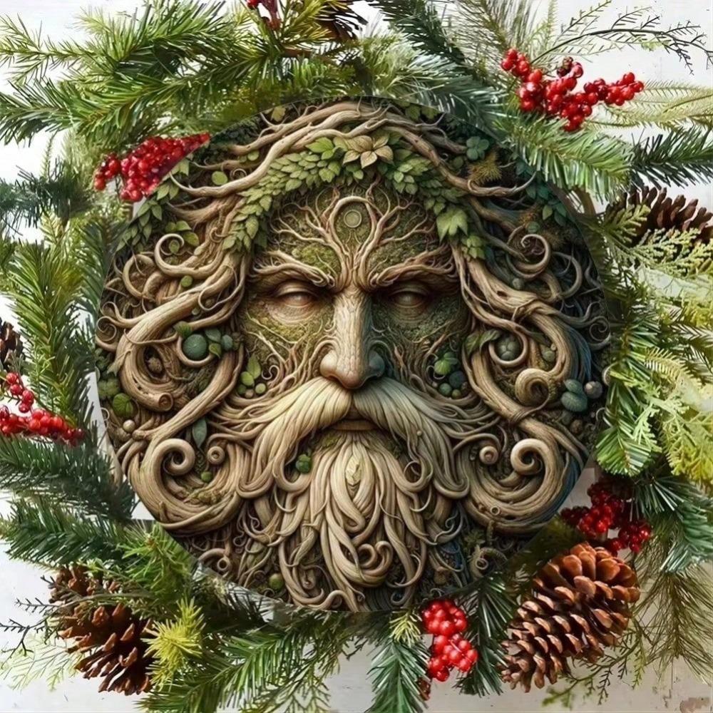 Uomo Verde Spirito dell'Albero Arte da Parete in Metallo Scultura Rotonda Incantata per Decorazioni per la Casa Pagana Wiccan