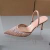 Fashion 2025 Women High Heels Sandals Glitter Rhinestone Pointed Slingbacks Designer Summer Mesh Elegant Ladies Party Wedding Shoes