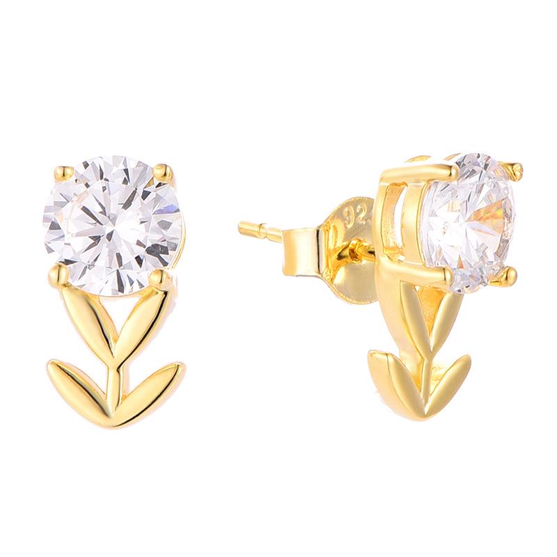Elegant S925 Sterling Silver Zircon Flower Stud Earrings for Women - Luxurious and Stylish Ear Ornaments 925 Silver