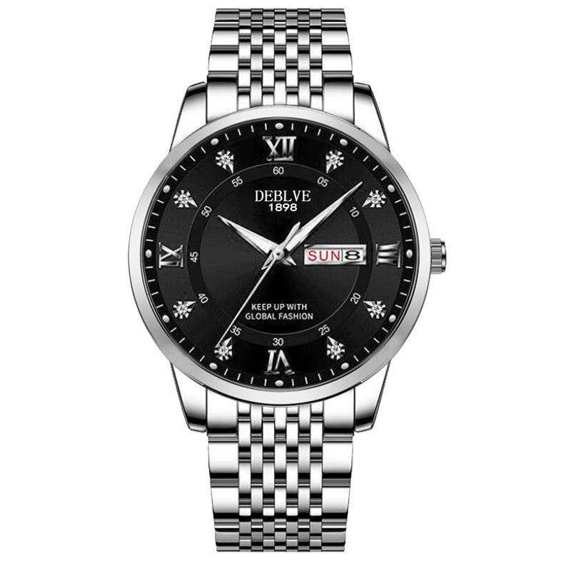 Top Brand Men Watch Solid Strap BusinessDouble Calendar Chinese English Night Light Waterproof Male Fashion Quartz Clock Watches