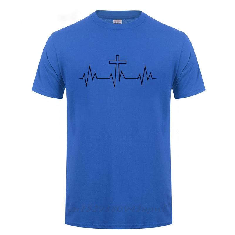 Christ Lives Here Cross Heartbeat Christian Jesus Faith Inspirational T Shirt TShirt For Men Male Short Sleeve Cotton Tshirt