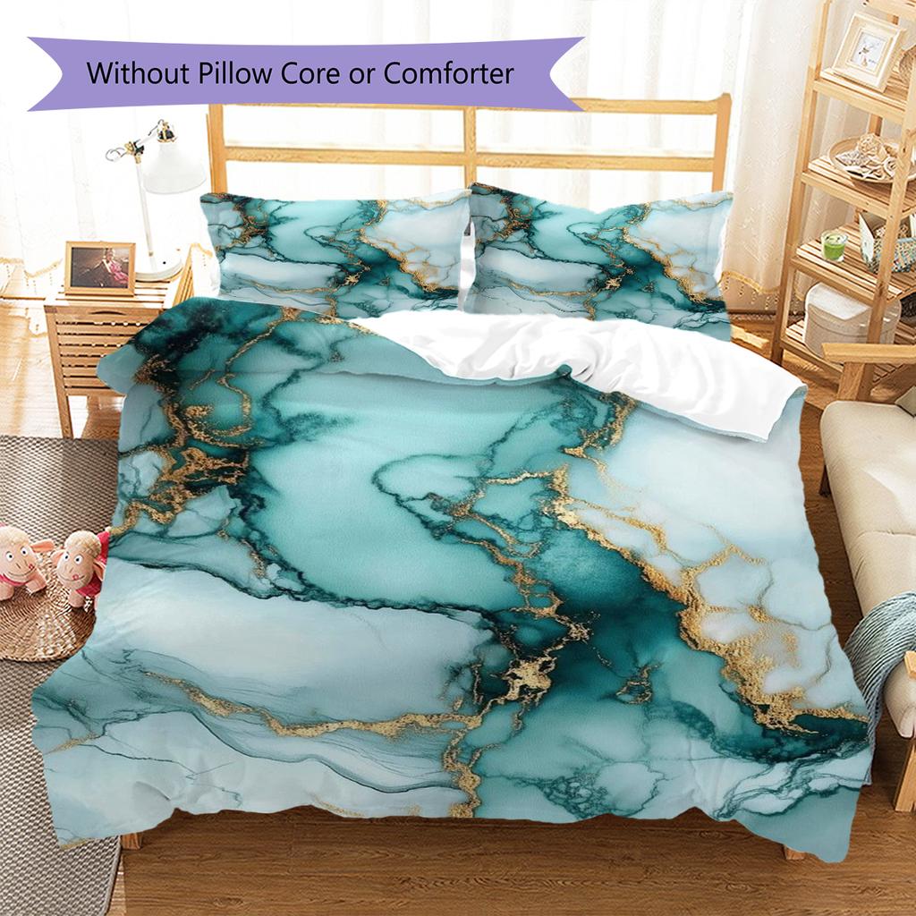 Green Marble Pattern Bedding Quilt Set Quilt Cover Pillowcase Home Decoration Gift (1 * Duvet Cover + 2 * Pillowcase, Without Core)