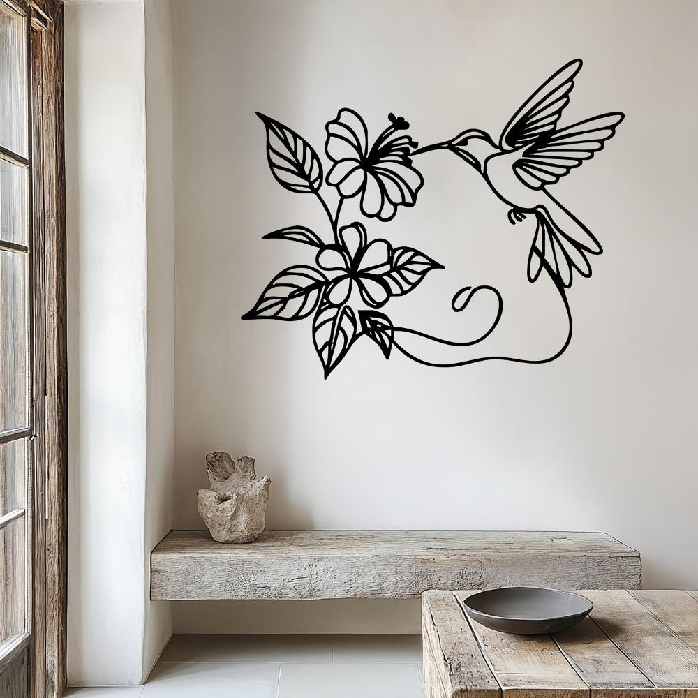 Hummingbird Hibiscus Metal Wall Art Decorative Mural Rust Resistant Nature Lovers Home Garden Gift Valentine Mother Day 1pc