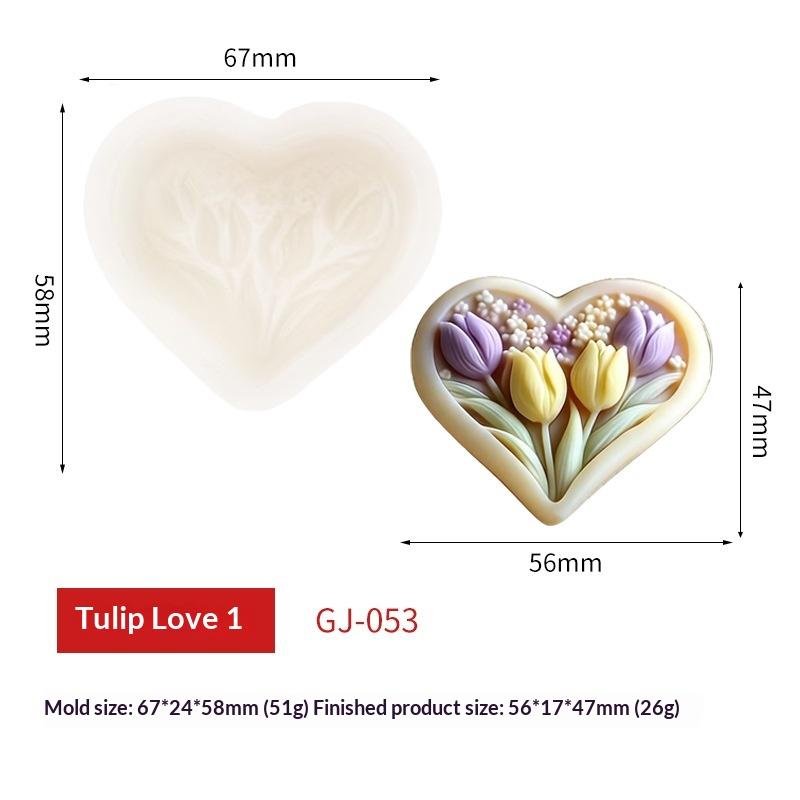 3D Heart-Shaped Tulips Silicone Mold Easy To Clean And Demould For Handmade Diy Candle Soap Decoration Ornaments