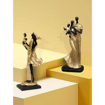 Stylish Golden Black Resin Couple Statues with Child for Home Decor (Pack of 2, Black & Golden)