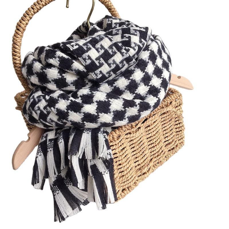 Black White Cherkered  Cashmere Imitation  Scarf Shawl For Women