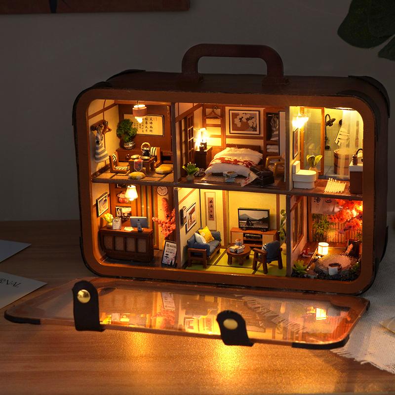 DIY Mini Doll House Wooden Miniature Kit Furniture Litht Dollhouse Furniture Handmade Model Assembly Toys Case Birthday Gifts