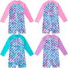 Girls' Long-Sleeve Mermaid One-Piece Swimsuit - Quick-Dry, Sun Protection