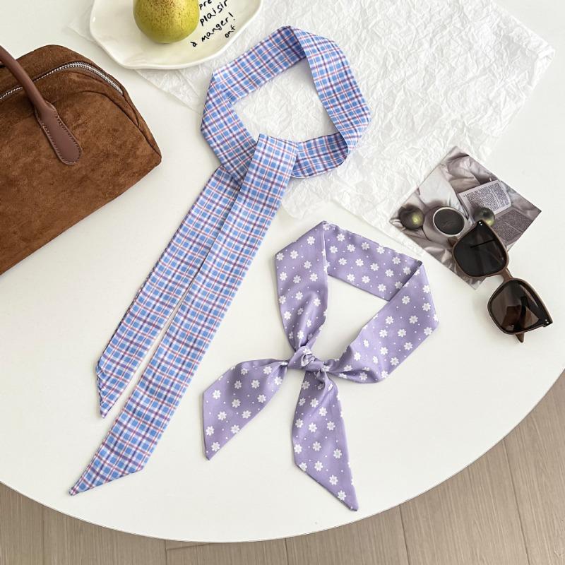 Purple long silk scarf, new polka dot scarf, headscarf tied hair band, bag tied streamer, decorative small scarf, belt.