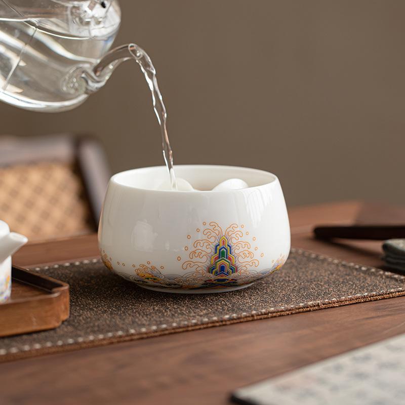 Suet jade white porcelain seawater Jiangya tea washing cup washing ceramic water tank Chinese high-end tea residue tank wastewater tank household