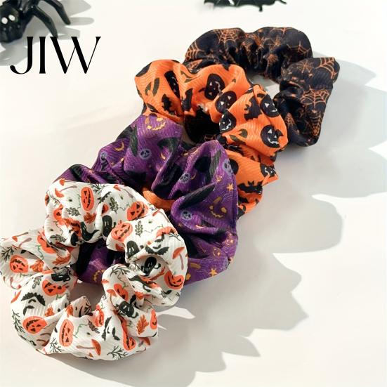 Soft Elastic Ponytail Holders Halloween Hair Ties, High Elasticity Scrunchies, Stretchy Bands with Ghost Witch Accessories Hat Bat Spider Web