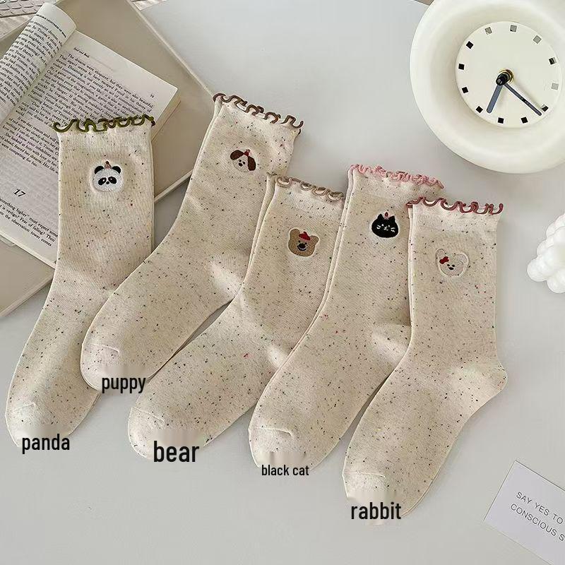 

Женские милые мультяшные носки с котиками - до середины икры, весенне-осенние, в корейском стиле, с отделкой «деревянное ушко»