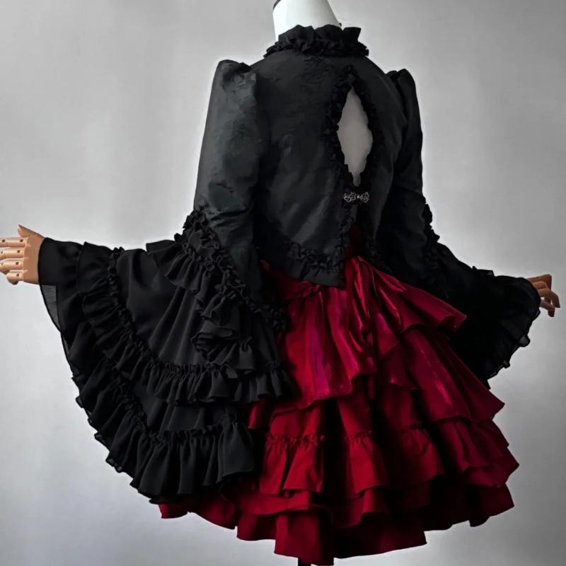 Classic Lolita Jacquard Ruffle Bolero Coat Elegant Gothic Long Sleeve Layered Frill Shoulder Cape Top Vintage Palace Jacket