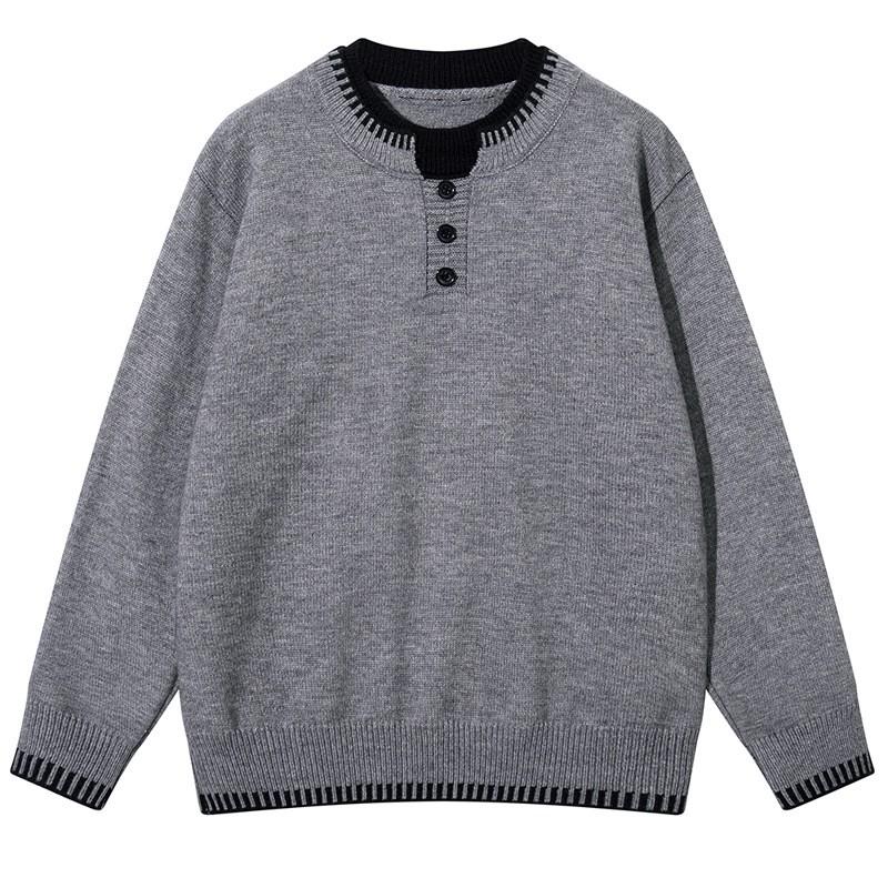 2026 Loose Fit Crewneck Sweater Men Teen Old Money Style Color Block Distressed Streetwear