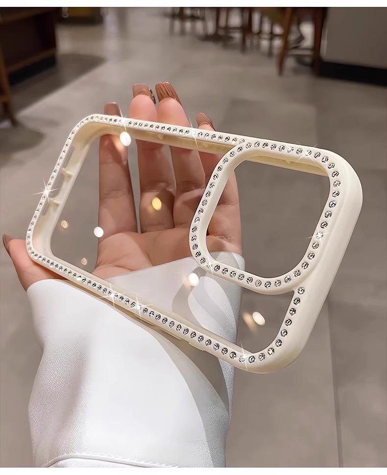 Carcasă de telefon transparentă cu sclipici și diamant de lux pentru iPhone 11, 12, 13, 14, 15, 16 Pro Max Plus, strălucitoare, rezistentă la șocuri, cu cadru moale și bara de protecție