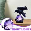 Gothic Raven LED Lamp Hand-Crafted Sculpture On Purple Glow Sphere Mysterious Decor for Dark Art And Halloween Unique Desk Night Light