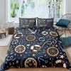 Duvet Cover Compass and Wind Rose Nautical Theme Voyage Words Decorative Bedding Blue White Room Decoration for Women Men Gifts