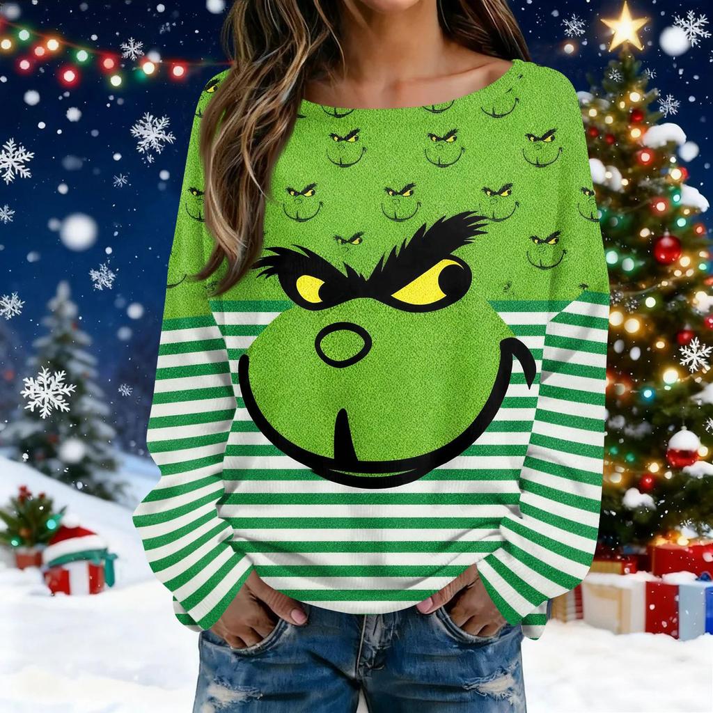 Різдвяні світшоти для жінок В'язаний светр Мила сорочка Осінній пуловер з круглим вирізом