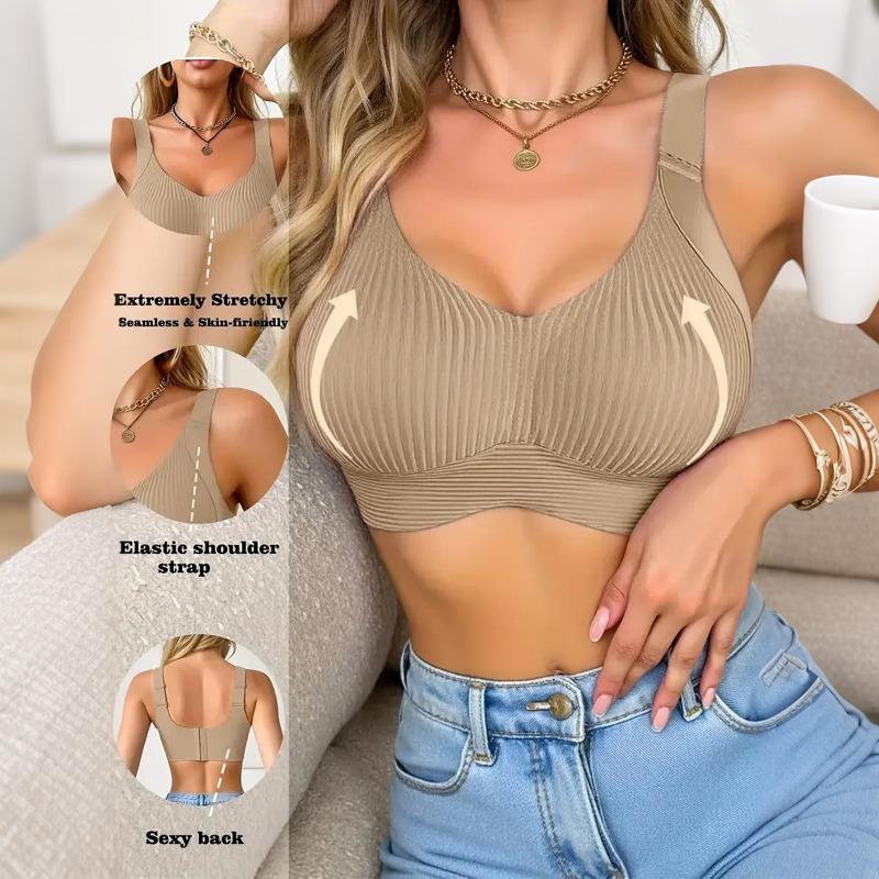 Plus Size Beauty Back Lift Up Bra, Seamless Wireless Push Up Side Support Hook Closure Bra