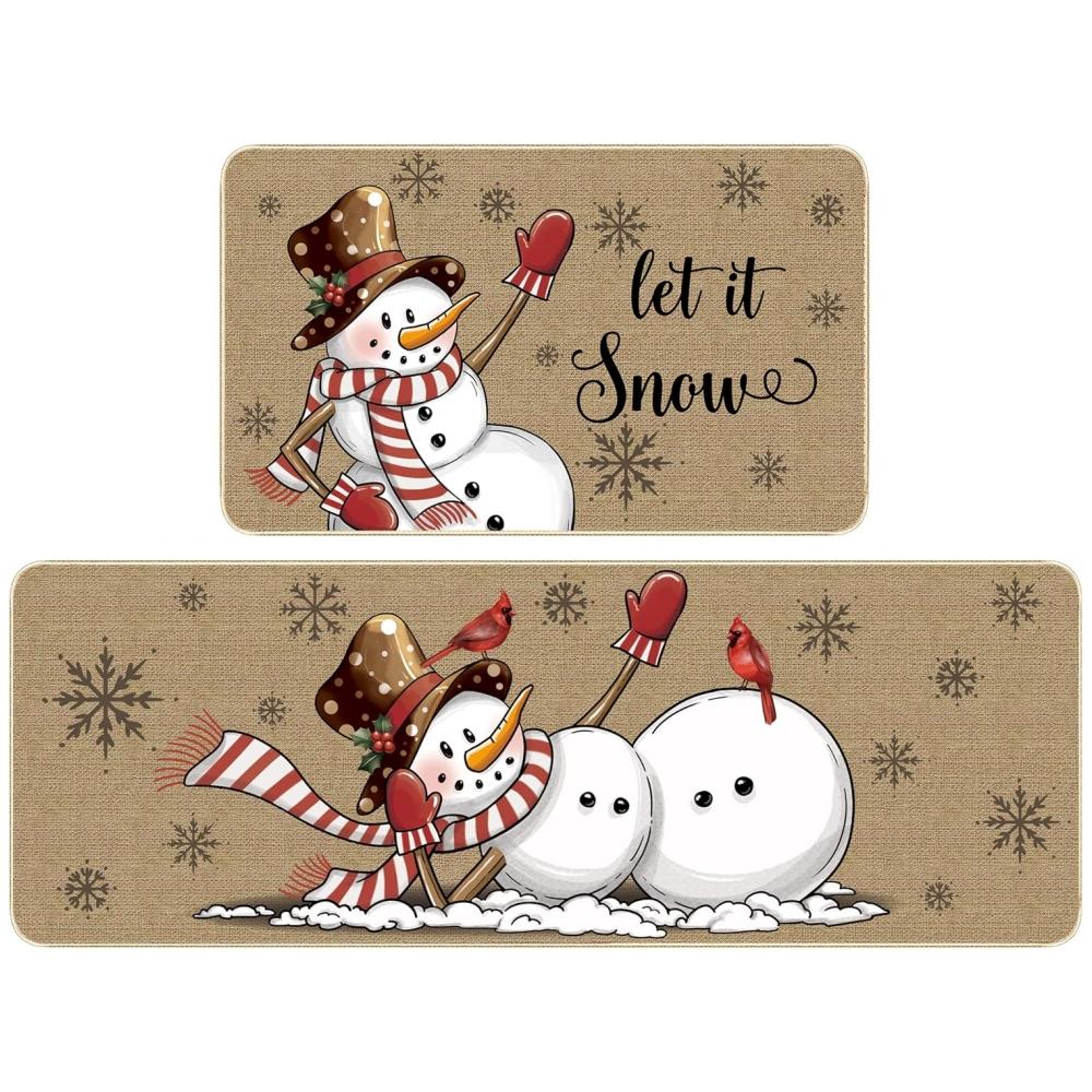 VIKAMA2pcs Christmas-Themed Rug Set Stain-Resistant Non-Slip Entrance Hallway Doormats Kitchen Laundry Room Rugs Home Decor