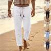 Men Casual Linen Loose Straight Leg Bohemian Beach Vacation Long Pants