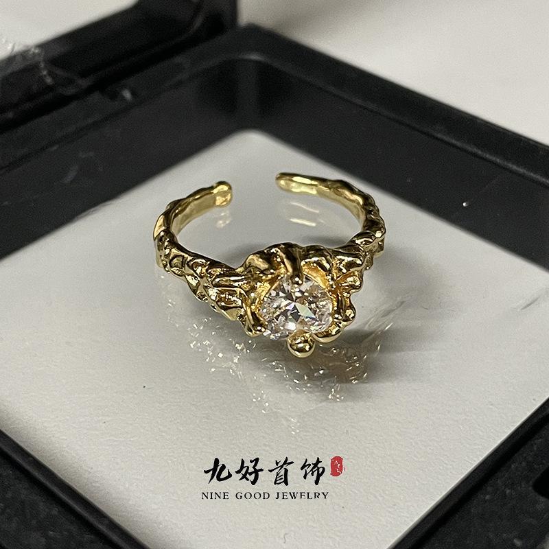 Original Niche Design, Cold Style, French Irregular Opening, Diamond Zirconia, Light Luxury Luxury Ring Adjustable opening