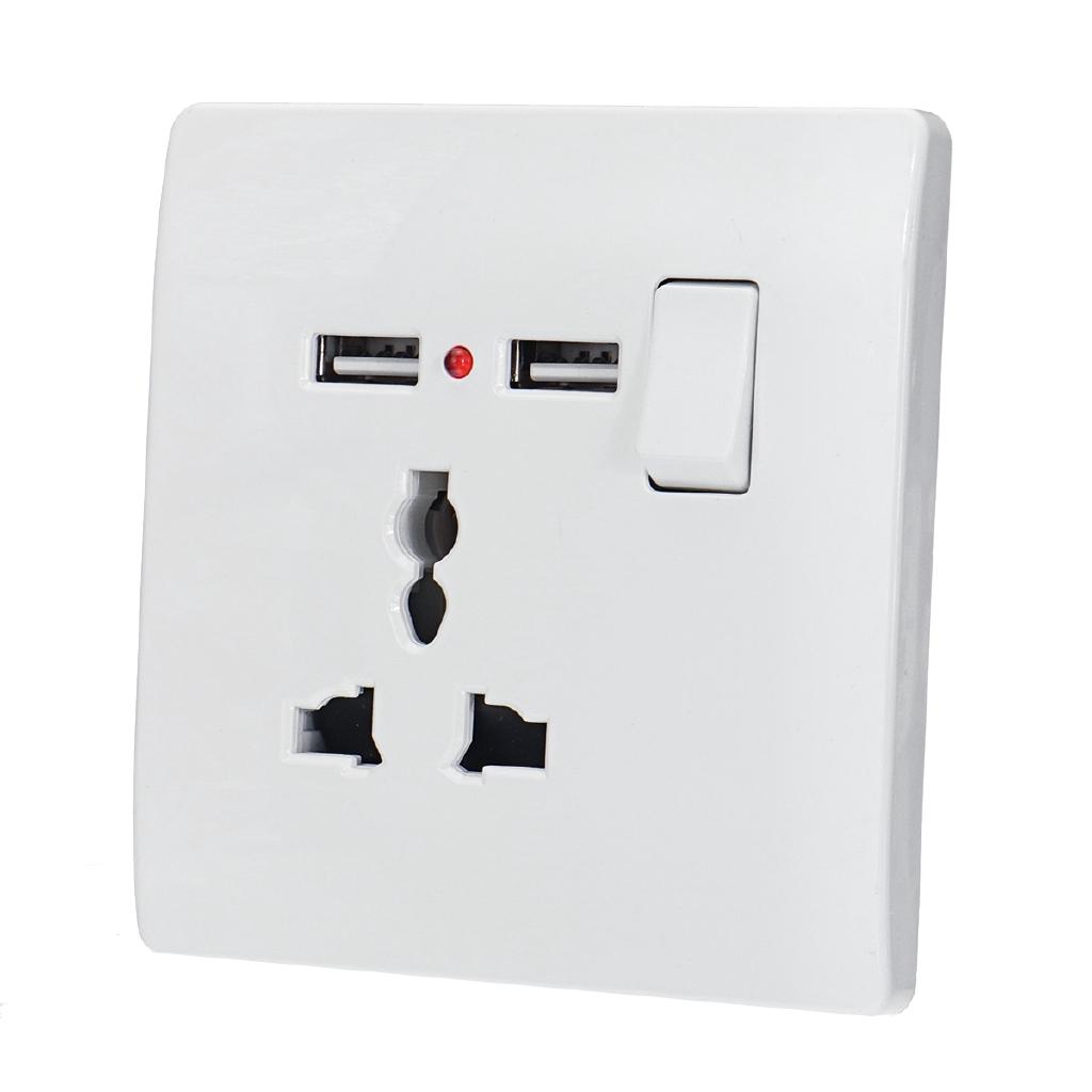 Veggkontakt 2 USB Strømadapter Port Utgangspanel Elektrisk Stikkontakt Hjemmebeslag Lader Støtsikker Enkel Installasjon 8,6x8,6cm
