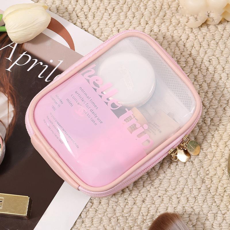 Mini Clear Travel Makeup Organizer Bag Small Cute Preppy Makeup Bag Cosmetic Zipper Toiletry Storage Clutch Coin Pouch For Women