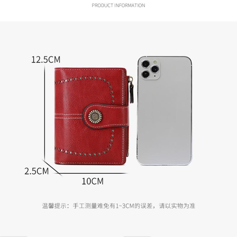 Retro Short Women's Bag RFID Anti-theft Brush Multi-function Large-capacity Clutch Bag