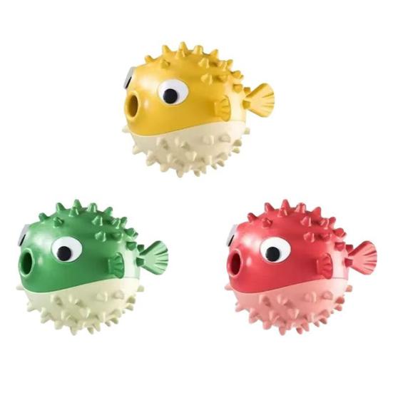 Puffer Fish Dog Chew Toy Bite Resistant Boredom Stress Relief Balloonfish Teething Cleaning Toy Treat Feeder Bouncing Ball Pet Supplies