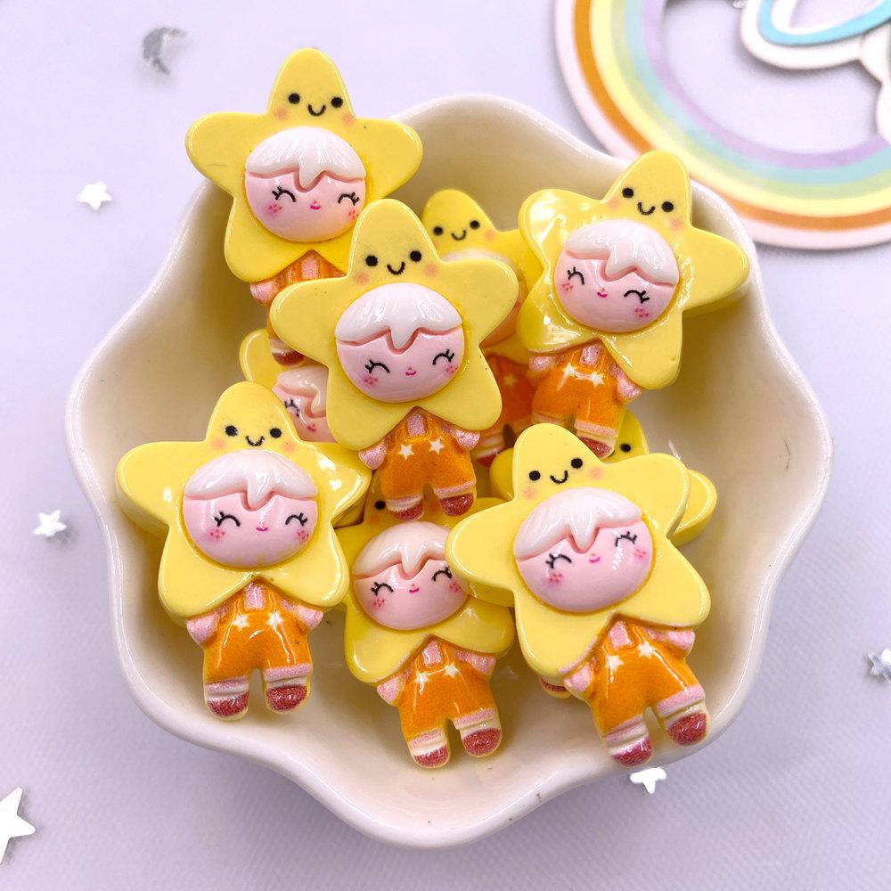 10PCS Resin Colorful Princess Burger Donut Star Cartoon Man Flat Back Stone Figurines Scrapbook DIY Bow Decor Accessories Crafts