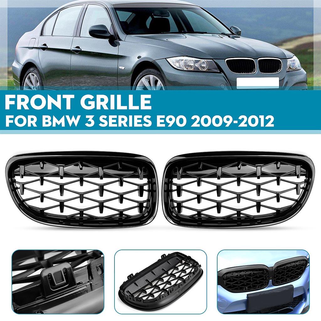 Gloss Black BMW E90 E91 Kidney Grille - ABS Double Slat Front Bumper Grilles For 3 Series 2009-2011