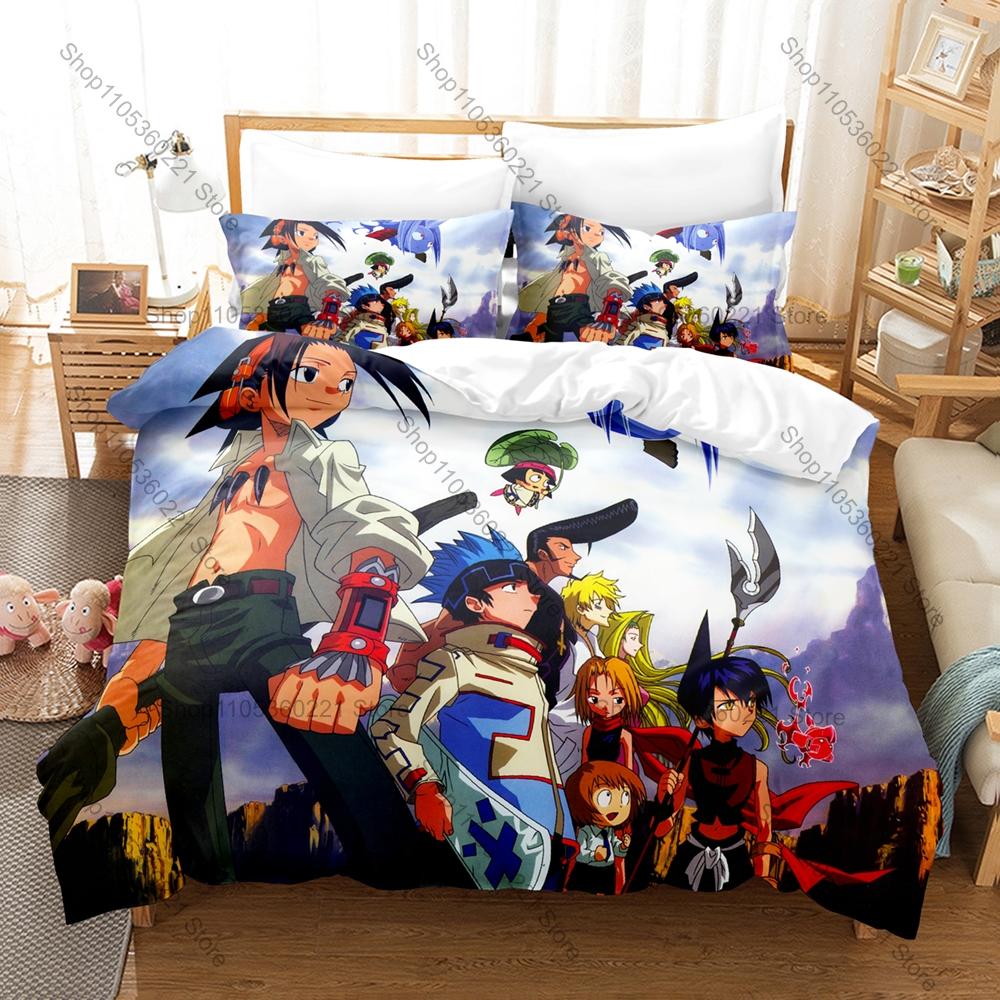 Anime Shaman King Bedding Set, Duvet Cover & 2 Pillowcases, Fantasy Shaman Role Pattern Breathable Fabric All Season Use